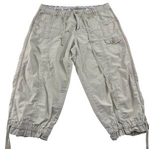 Unionbay Y2k Women's Capri Cargo Pants Size 11/12 Beige Cotton Drawstring Waist